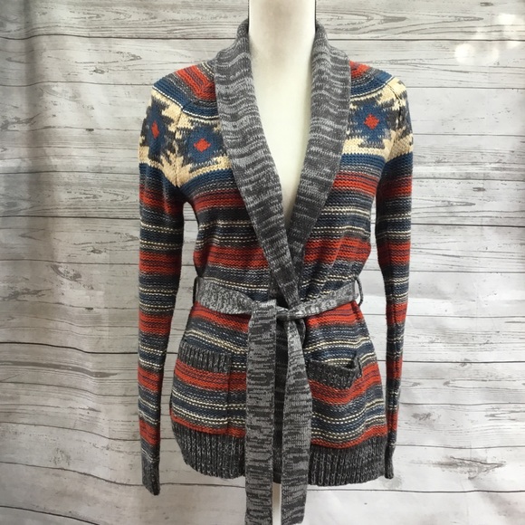 Roxy Sweaters - Roxy Long Cardigan Tie Colorful Stripe Sweater S